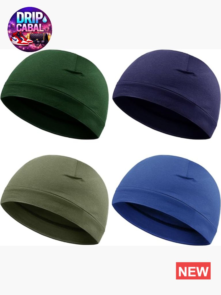 4 Pack Cotton Skull Caps Breathable Beanie Sleep Night Running Hat Cycling